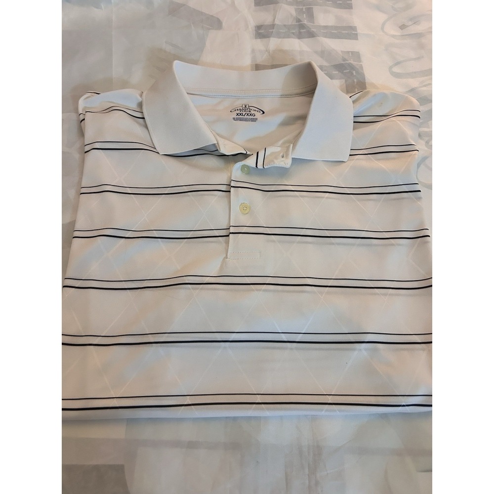 Champions Tour Mens Golf Polo Shirt‎ XXL White Navy Stripe Performance